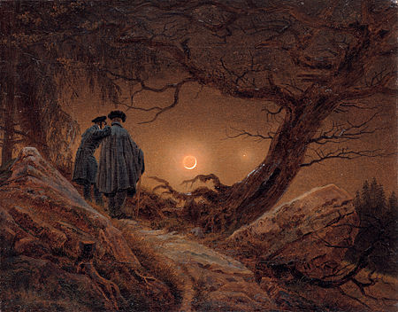 Zwei Männer in Betrachtung des Mondes